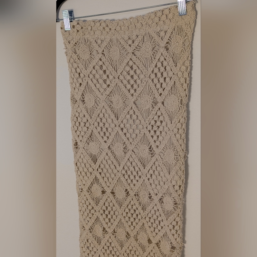 NWT Blue Rain Boho Diamond Crochet Maxi Skirt Cream/Tan Size S Festival Bohemia - Picture 7 of 13